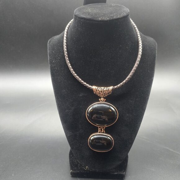 Bijou Brigitte Braided Leather Agate Choker Adjustable Medallion Witchy Goth - Picture 1 of 10